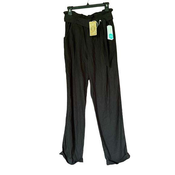 Mason & Belle Pants Bea Black Tapered Leg Linen Beach Belted Sz S Stitch Fix NEW - Picture 1 of 12